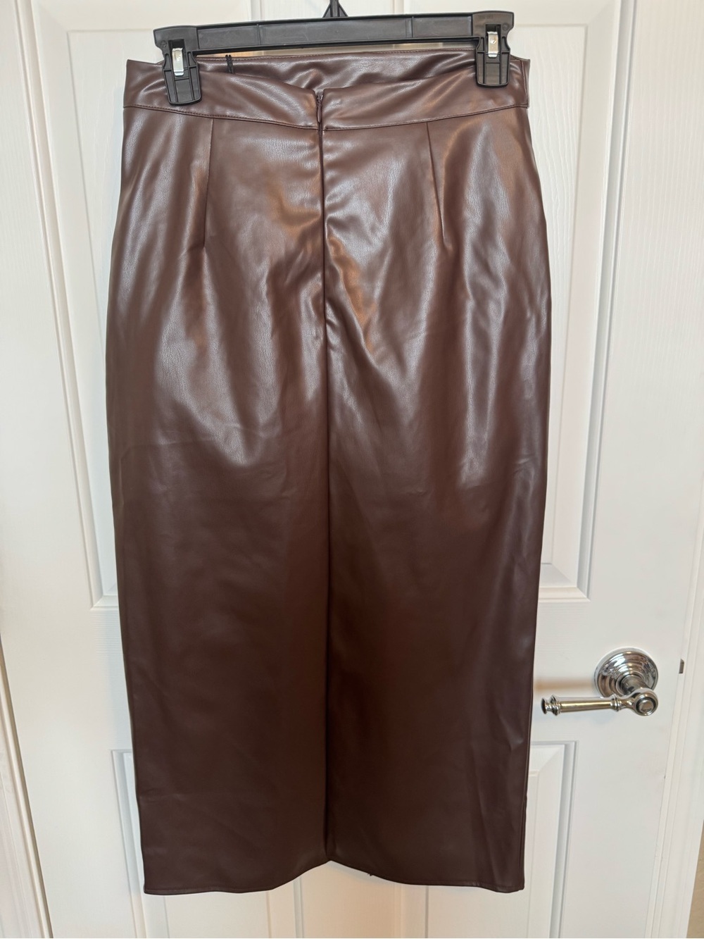 Commense Women’s Ruched Slit PU Faux Leather Midi Skirt Camel Size Small - Picture 5 of 11